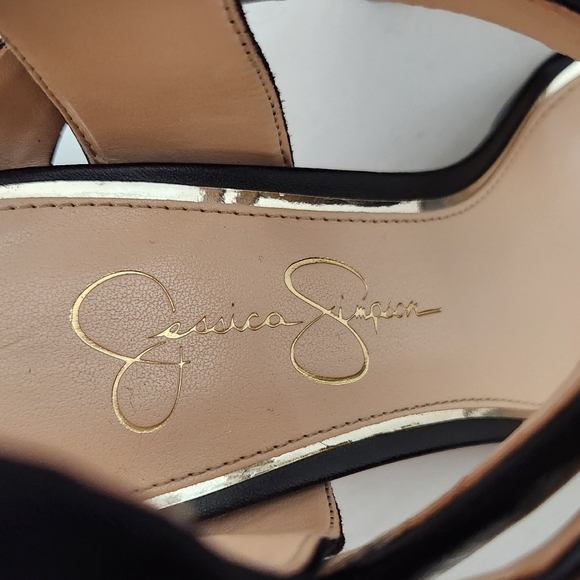 Sexy JESSICA SIMPSON Black Strappy Leather & Suede 4" Heel Sandals EUC - Picture 9 of 9